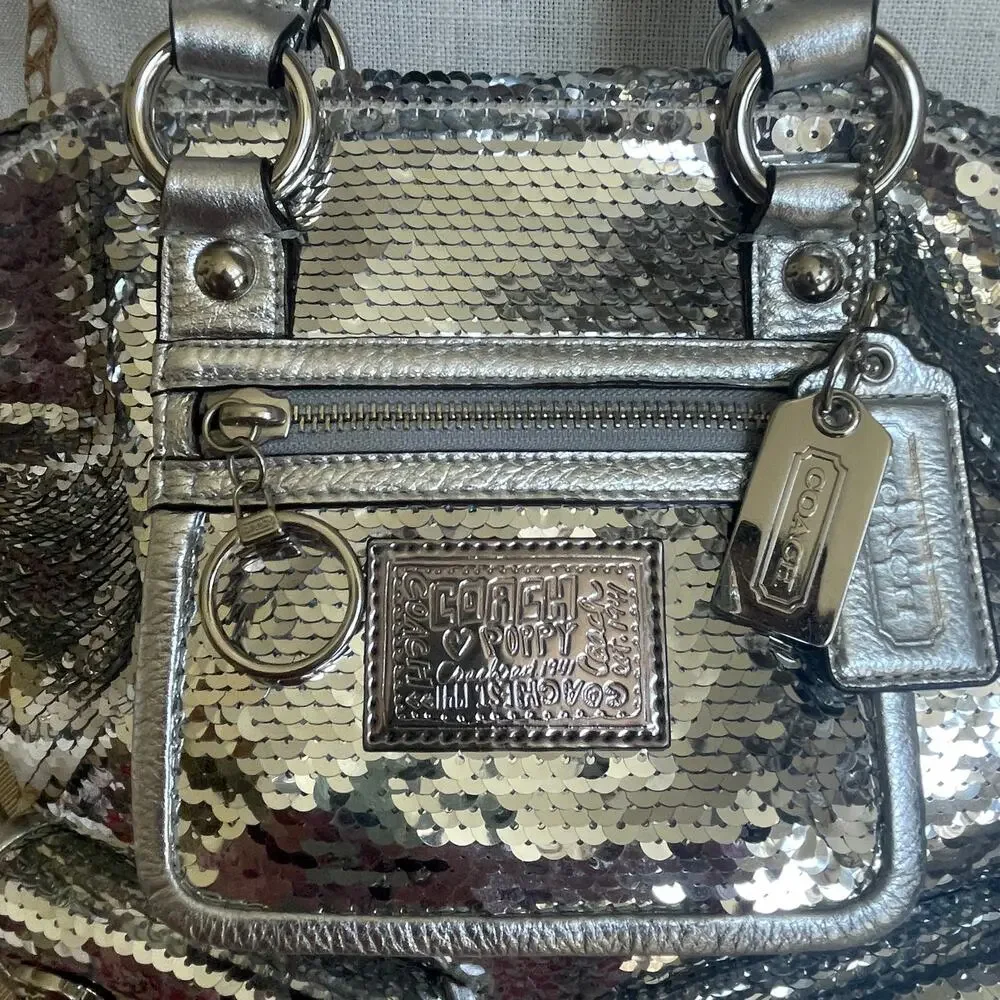 Rare Coach Poppy Spotlight Sequin Satchel 13821 | Silver Metallic Y2K